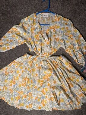 Floral Yellow & Blue V-Neck Women’s Dress